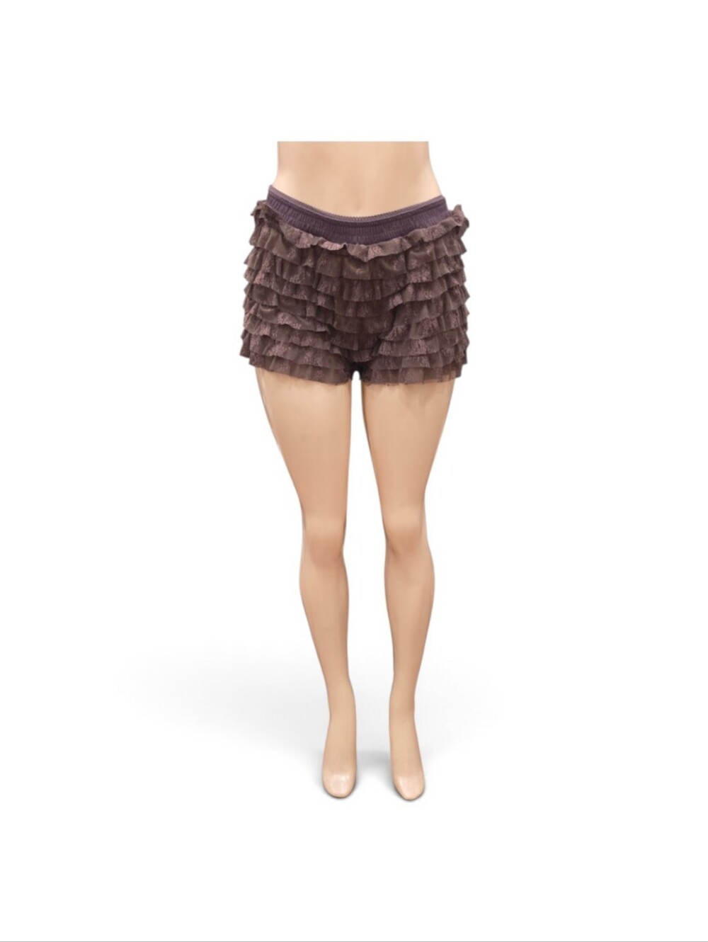 NWT Free People Intimately Dark Brown Tiered Ruffle Lace Mesh Shorts Size Small